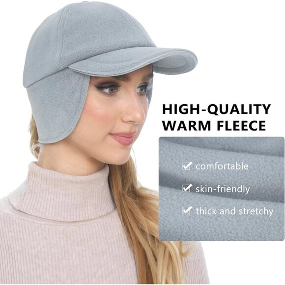 〽️Women’s Grey Fleece Winter Hat Reflective Ponytail Ear Flap main image 4
